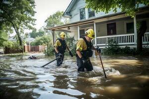 ai généré comme une résultat de le inondation, ville des rues et le premier planchers de bâtiments étaient inondé. porter secours opérations sont en cours photo