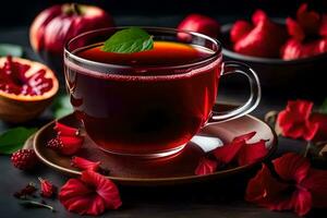 ai généré Grenade thé avec rouge baies et feuilles photo