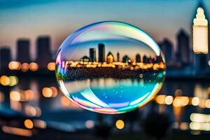 ai généré une bulle avec une ville horizon dans le Contexte photo