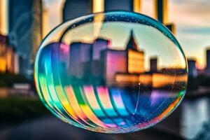 ai généré une bulle avec une ville horizon dans le Contexte photo
