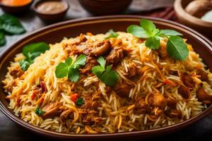 ai généré Indien poulet biryani - biryani - Indien nourriture - Indien nourriture - photo