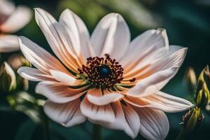 ai généré une proche en haut de une blanc fleur avec une abeille photo