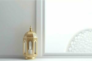 eid mubarak et Ramadan kareem salutations avec islamique lanterne et mosquée. eid Al fitr Contexte. eid Al fitr Contexte de fenêtre concept par ai généré photo