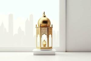 eid mubarak et Ramadan kareem salutations avec islamique lanterne et mosquée. eid Al fitr Contexte. eid Al fitr Contexte de fenêtre concept par ai généré photo