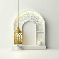 eid mubarak et Ramadan kareem salutations avec islamique lanterne et mosquée. eid Al fitr Contexte. eid Al fitr Contexte de fenêtre concept par ai généré photo