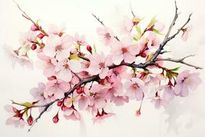 ai généré fermer de printemps saisonnier Cerise fleur fleur et Sakura fleur sur bokeh Contexte ai généré photo