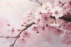 ai généré fermer de printemps saisonnier Cerise fleur fleur et Sakura fleur sur bokeh Contexte ai généré photo