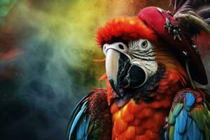 ai généré une vif Contexte avec une audacieux pirate, tropical perroquet photo