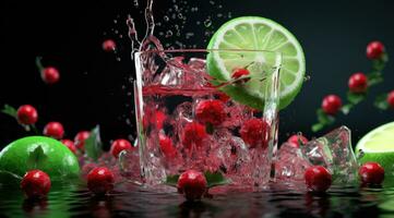 ai généré canneberge limonade sur la glace photo