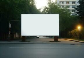 ai généré un vide panneau d'affichage sur le côté de une rue photo