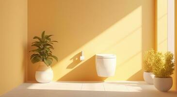 ai généré une toilette dans moderne salle de bains avec une plante et une blanc évier photo