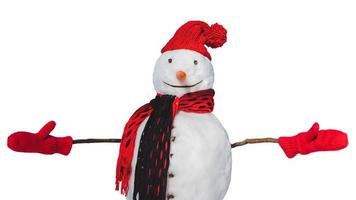 bonhomme de neige en hiver chapeau rouge photo