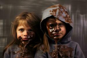 ai généré deux les enfants avec Chocolat visages photo