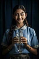 ai généré une Jeune fille en buvant l'eau de une verre photo