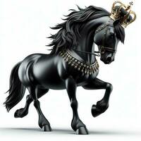 ai généré illustration de une majestueux noir cheval portant une couronne établi avec génératif ai La technologie photo