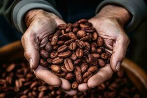 ai généré mains en portant rôti café haricots. génératif ai photo