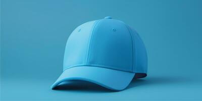 ai généré une bleu base-ball casquette sur une bleu Contexte photo