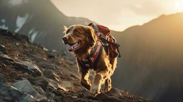 ai généré photo de une déterminé chercher et porter secours chien. génératif ai