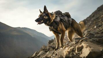 ai généré photo de une déterminé chercher et porter secours chien. génératif ai