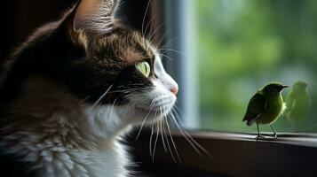 ai généré photo de une chat avec brillant vert yeux regarder intention. génératif ai