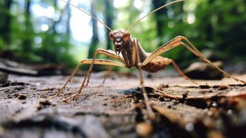 ai généré photo de bâton insecte sur une sol. génératif ai