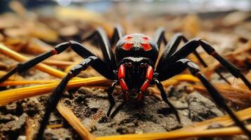 ai généré photo de redback araignée sur une sol. génératif ai