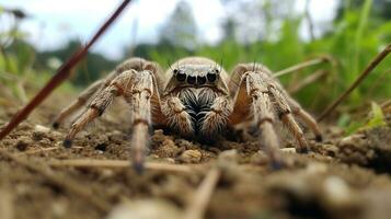 ai généré photo de tisserand d'orbes araignée sur une sol. génératif ai