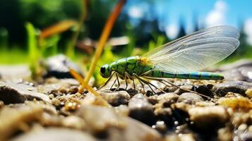 ai généré photo de vert lacewing sur une sol. génératif ai