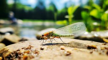 ai généré photo de vert lacewing sur une sol. génératif ai