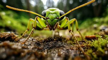 ai généré photo de vert fourmi sur une sol. génératif ai