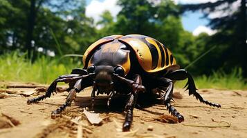 ai généré photo de Goliath scarabée sur une sol. génératif ai