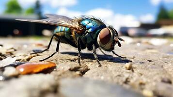 ai généré photo de mouche bleue mouche sur une sol. génératif ai