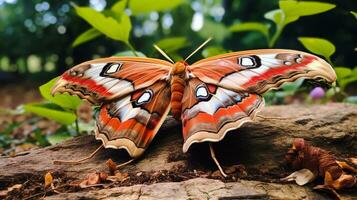 ai généré photo de atlas papillon de nuit sur une sol. génératif ai