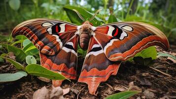 ai généré photo de atlas papillon de nuit sur une sol. génératif ai