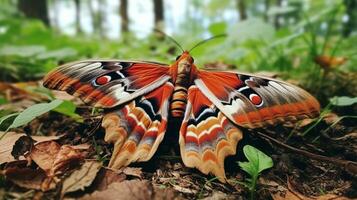 ai généré photo de atlas papillon de nuit sur une sol. génératif ai