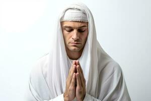 ai généré une homme prier avec fermé yeux photo
