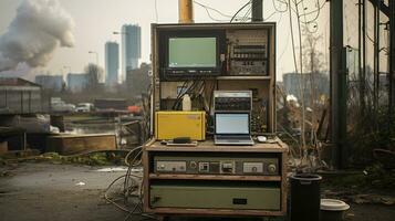 ai généré une photo de un air qualité surveillance station dans une pollué Urbain zone. génératif ai