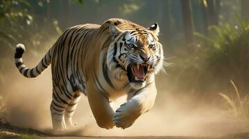 ai généré du tigre attaque, réaliste images de sauvage animal attaques photo