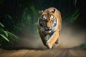 ai généré du tigre attaque, réaliste images de sauvage animal attaques photo