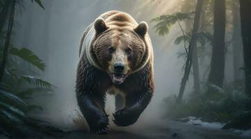 ai généré ours attaque, réaliste images de sauvage animal attaques photo
