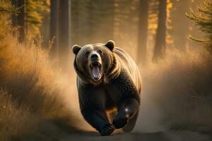 ai généré ours attaque, réaliste images de sauvage animal attaques photo