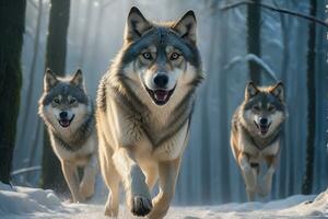 ai généré loup attaque, réaliste images de sauvage animal attaques photo