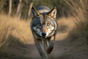 ai généré loup attaque, réaliste images de sauvage animal attaques photo