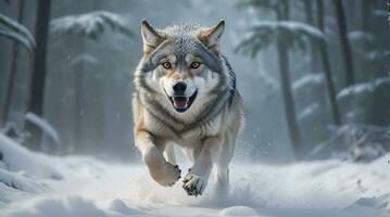 ai généré loup attaque, réaliste images de sauvage animal attaques photo