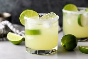 ai généré deux margaritas avec citron vert tranches et une citron vert coin photo