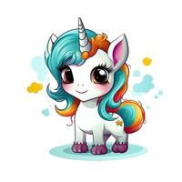 ai généré mignonne arc en ciel Licorne. autocollant clipart. ai généré. photo