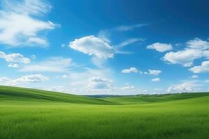 ai généré vert herbe colline et bleu ciel photo