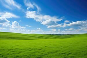 ai généré vert herbe colline et bleu ciel photo