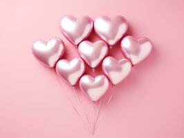 ai généré air des ballons de cœur en forme de déjouer sur pastel rose Contexte photo
