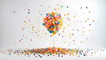 ai généré fête de Couleur une vibrant tableau de des ballons et confettis photo